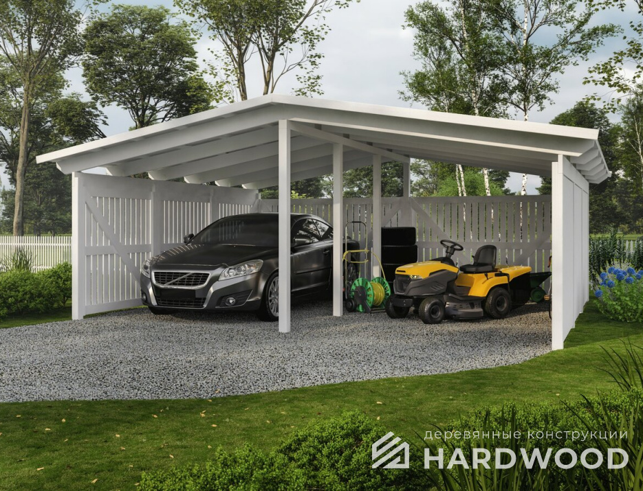 Деревянный навес для двух авто №117 - фото 948